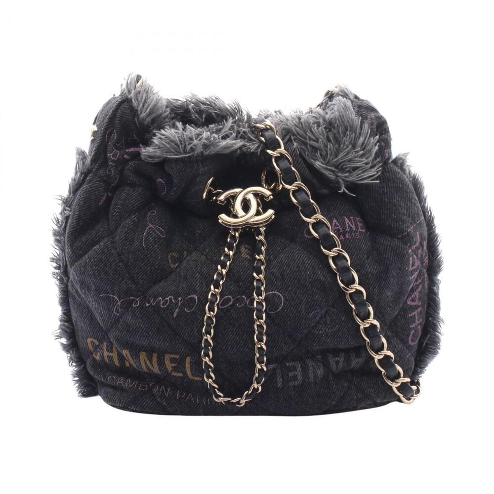 Chanel Matelassé Small Bucket Bag Shoulder Handbag Denim Women's Black Multic...